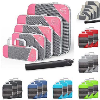 Portable Compression Packing Cubes Compressible Large Capacity Luggage Storage Bags Set Expandable Mesh