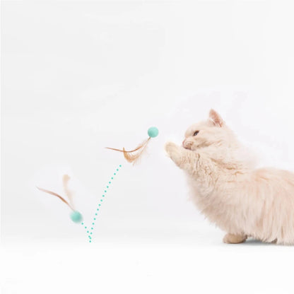 Cat Interactive Ball Toys Interactive Bouncy Ball with Feathers Cat Toys for Indoor Cats and Kittens Pet Elastic Ball