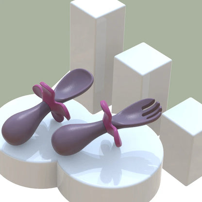 2pcs/set Food Grade Silicone Mini Fork Spoon For Baby petal  Print Utensils Set Feeding Spoon Learn To Eat Children's Tableware
