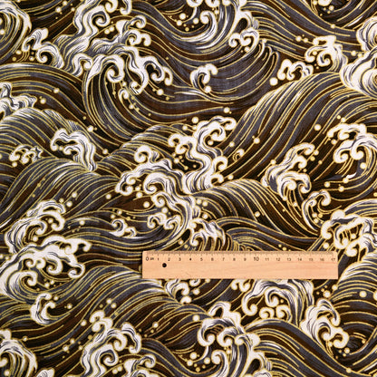 Cotton Bronzing Printing Fabric Handmade DIY Clothing Luggage Sachet Cotton Cloth Cotton Fabric Qinghai Smoke Wave, 145x50cm