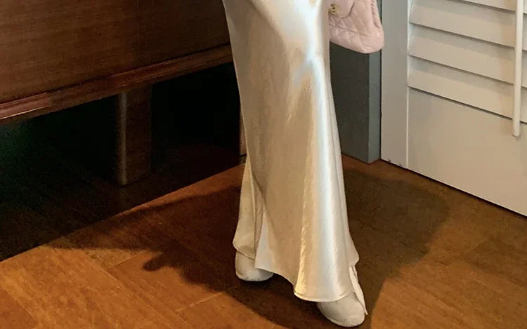 Maternity 2025 New Early Spring Vinegar Satin Covers Strap Slim A-line Long Skirt High Waist Drooping Fish Tail Youth Pregnancy