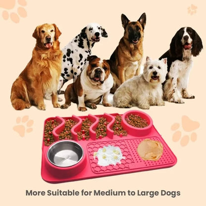 Slow Feeder Mat for Pets - Non-Toxic Silicone (Turquoise) Upgraded Anxiety and Boredom Relief Tool with Aluminum Bowl,17x11x2 in