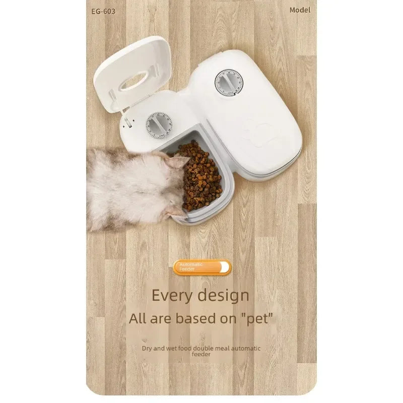 Automatic Pet Feeder Wet Dry Food Smart Timed Meal Dispenser Freshness Preservation Dual Trays Anti-Jamming Easy-Clean Cats Dogs