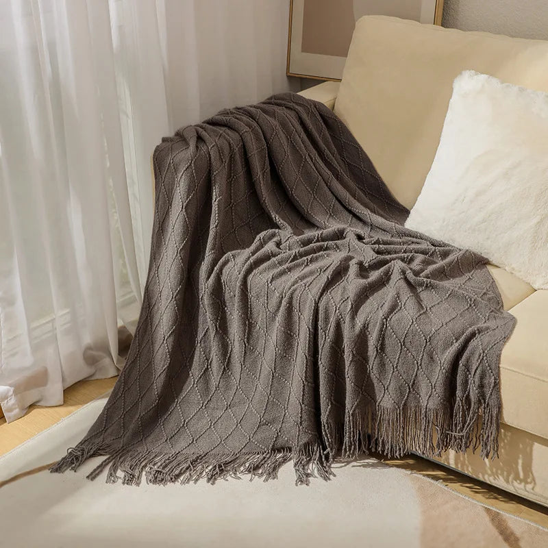 White Oversized Throw Blankets with Tassels 150x230cm Textured Knitted Boho Woven Big Blankets Bedspread Cover Manta Para Sofá