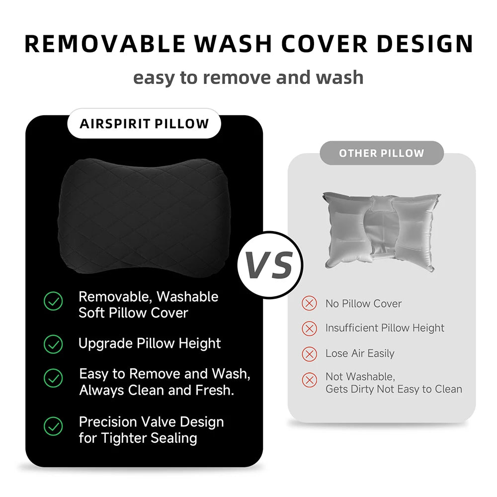 Inflatable Camping Pillow with Removable Washable Cover,Travel Pillow for Neck Support,Hiking,Backpacking,Office,Airplane,Car