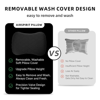 Inflatable Camping Pillow with Removable Washable Cover,Travel Pillow for Neck Support,Hiking,Backpacking,Office,Airplane,Car