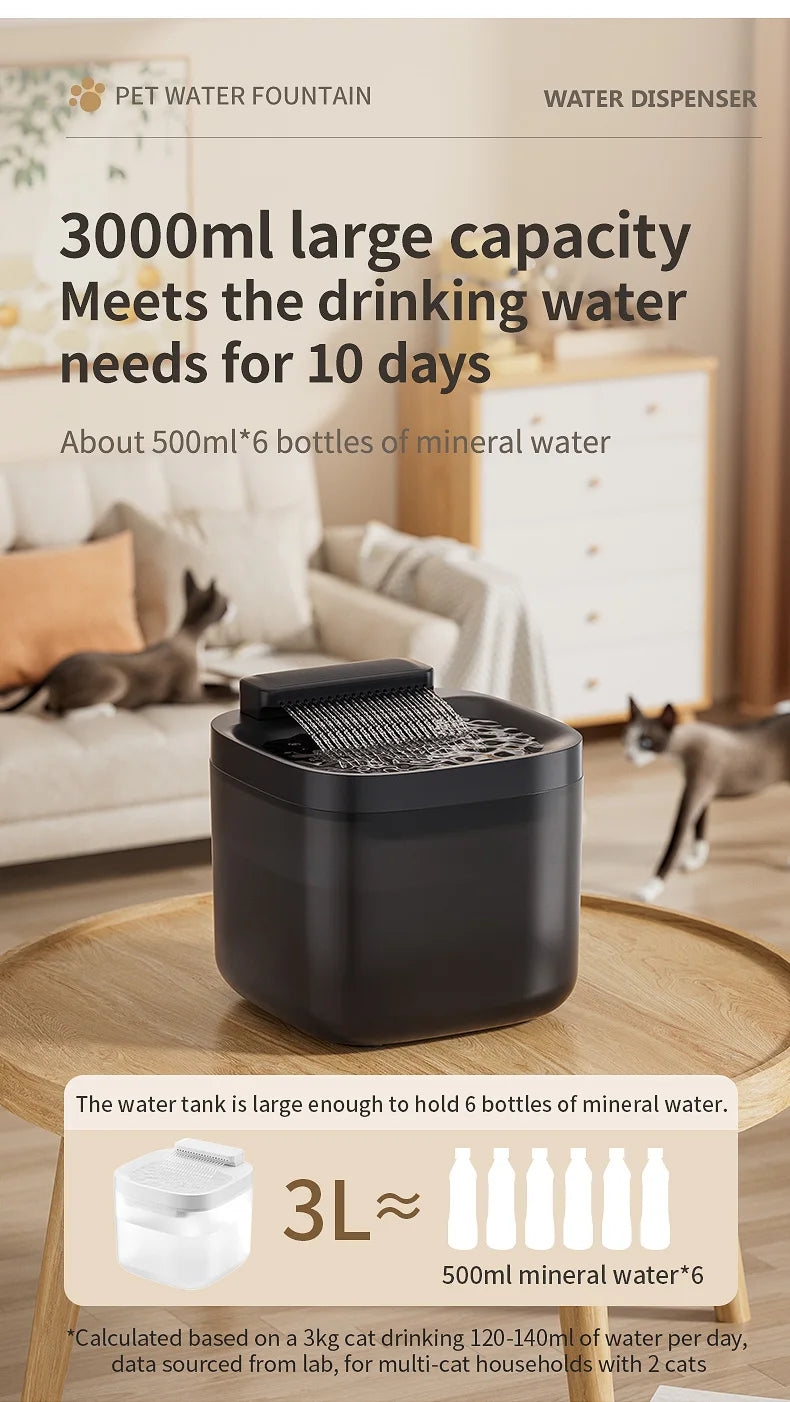 3L/101.45oz Automatic Cat Water Fountain Large Capacity Pet Dog Water Dispenser Circulating Filter Mute Pet Fountain Feeder