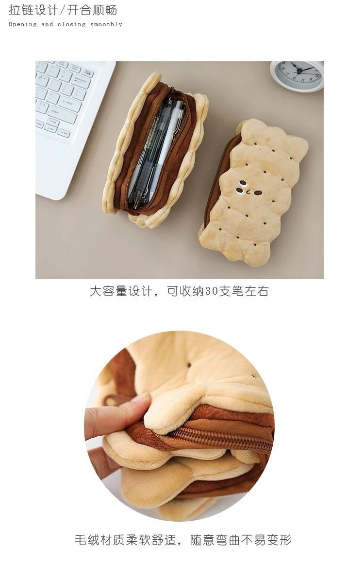 Creative Simulation Sandwich Biscuit Pencil Bag Kawaii Plush Pencil Bag Student Stationery Storage Bag Student Supplies