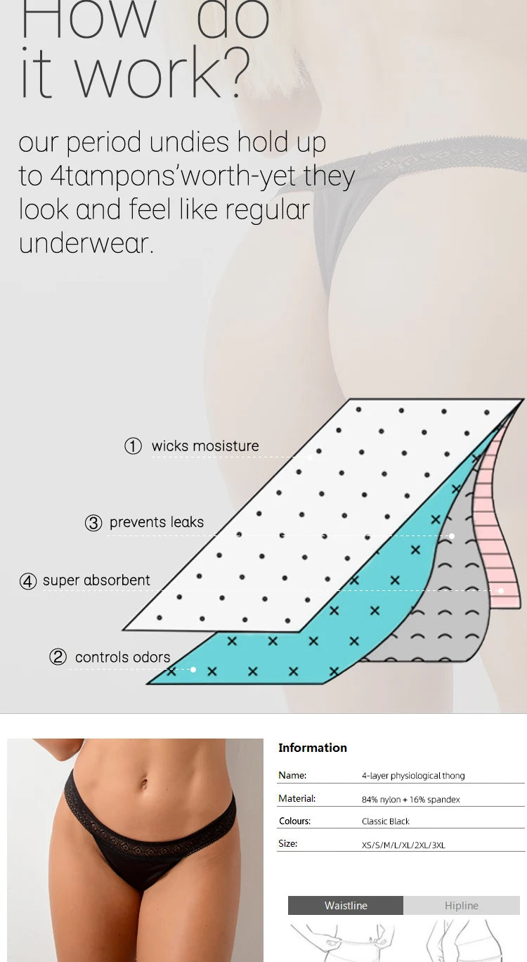 4 Layer Leakproof Menstrual Period Panties Sexy Ladies Thong Menstrual Period Leak Proof Underwear Physiological Pants