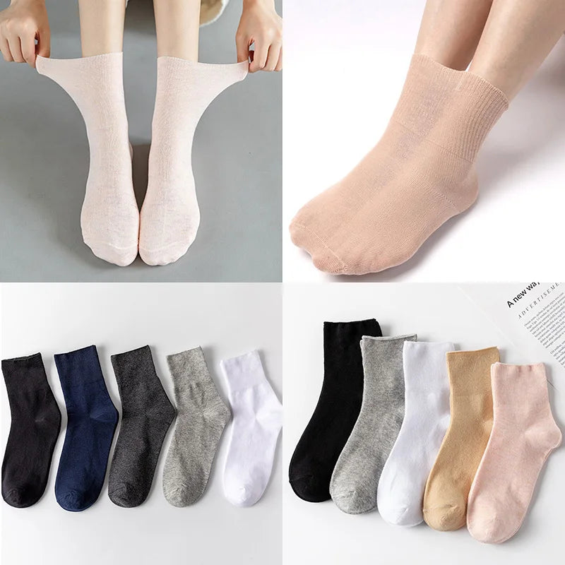 Women's 5 Pairs Quality Cotton Diabetic Middle Socks Comfortable Loose Mouth  Plus Size48,49,50 Older Men's Diabetic Socks Meias