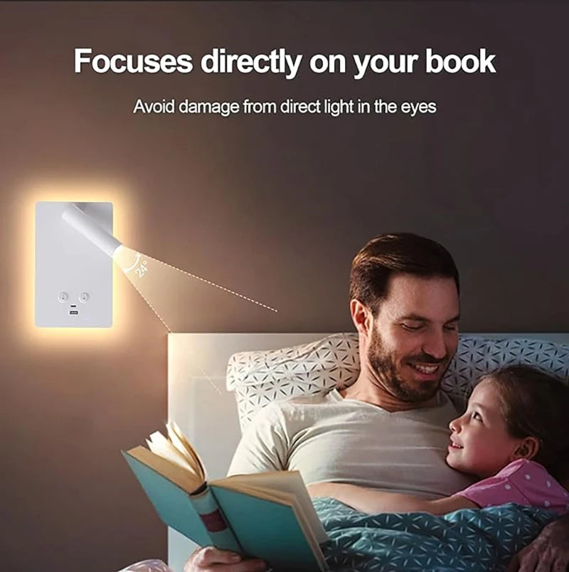 Indoor bedside wall lamp, with front and rear lighting modes, equipped with switch and USB C-type