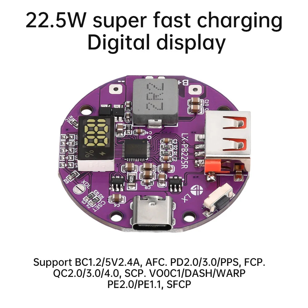 22.5W Power Bank Bidirectional Fast Charging Power Circuit Board High Power PD3.0/PD2.0 Type-C USB DIY for 3.7V Lithium Battery