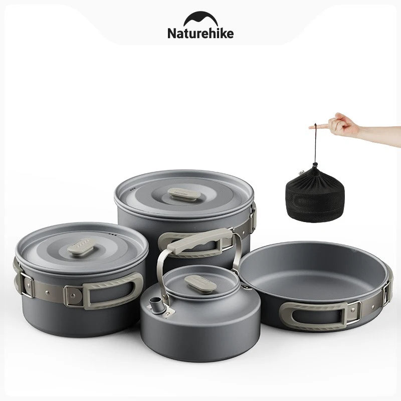 Naturehike Camping Pot Set Aluminum Alloy Cookware Pot Set Portable Outdoor Picnic Tableware Camping Cookware Kit CNK2450CF010