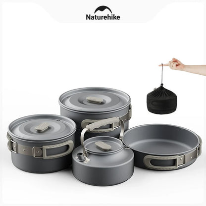 Naturehike Camping Pot Set Aluminum Alloy Cookware Pot Set Portable Outdoor Picnic Tableware Camping Cookware Kit CNK2450CF010
