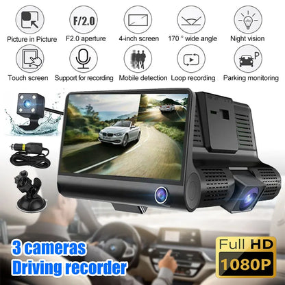 Car DVR 3 Cameras 4.0 Inches Dash Cam Car Video Recorder Auto Registrator Dvrs Dash Cam with 3 Ways Cameras