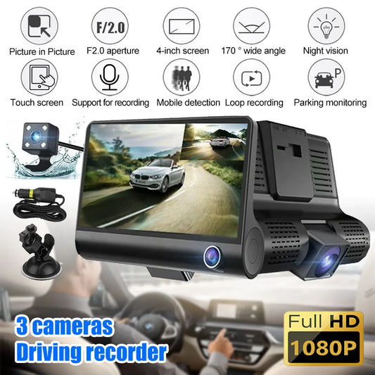 Car DVR 3 Cameras 4.0 Inches Dash Cam Car Video Recorder Auto Registrator Dvrs Dash Cam with 3 Ways Cameras