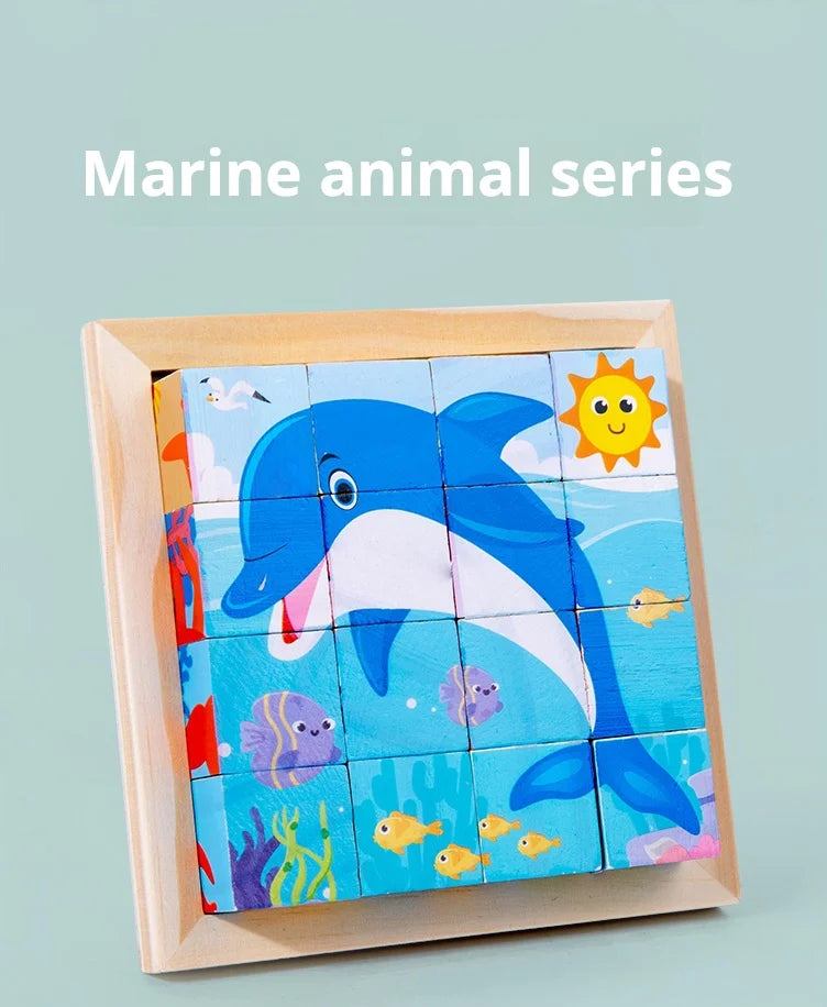 Six Sides Painted Wooden Puzzle Three-Dimensional Traffic Animal Puzzle Building Blocks Early Education Educational Toy