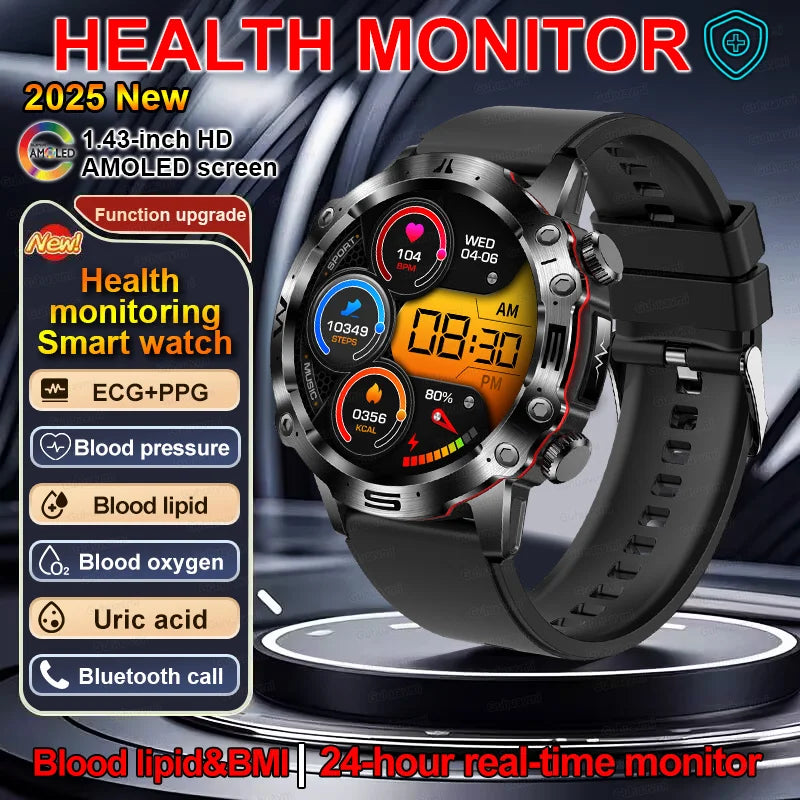 Sapphire 2025New Health managed Smart Watch Health measure Blood Fat Uric Acid Call ECG+PPG blood pressure Health Smartwatch IOS