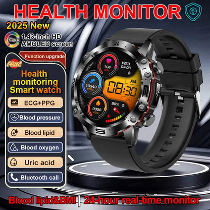 Sapphire 2025New Health managed Smart Watch Health measure Blood Fat Uric Acid Call ECG+PPG blood pressure Health Smartwatch IOS