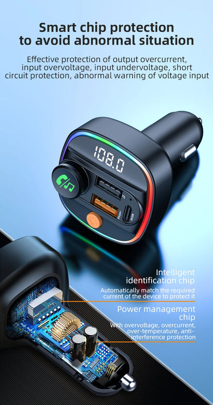 Bluetooth 5.3 FM Transmitter Handsfree Car AUX Radio Modulator MP3 Player with 22.5W & PD30W Fast Charge Adapter Car Accessories