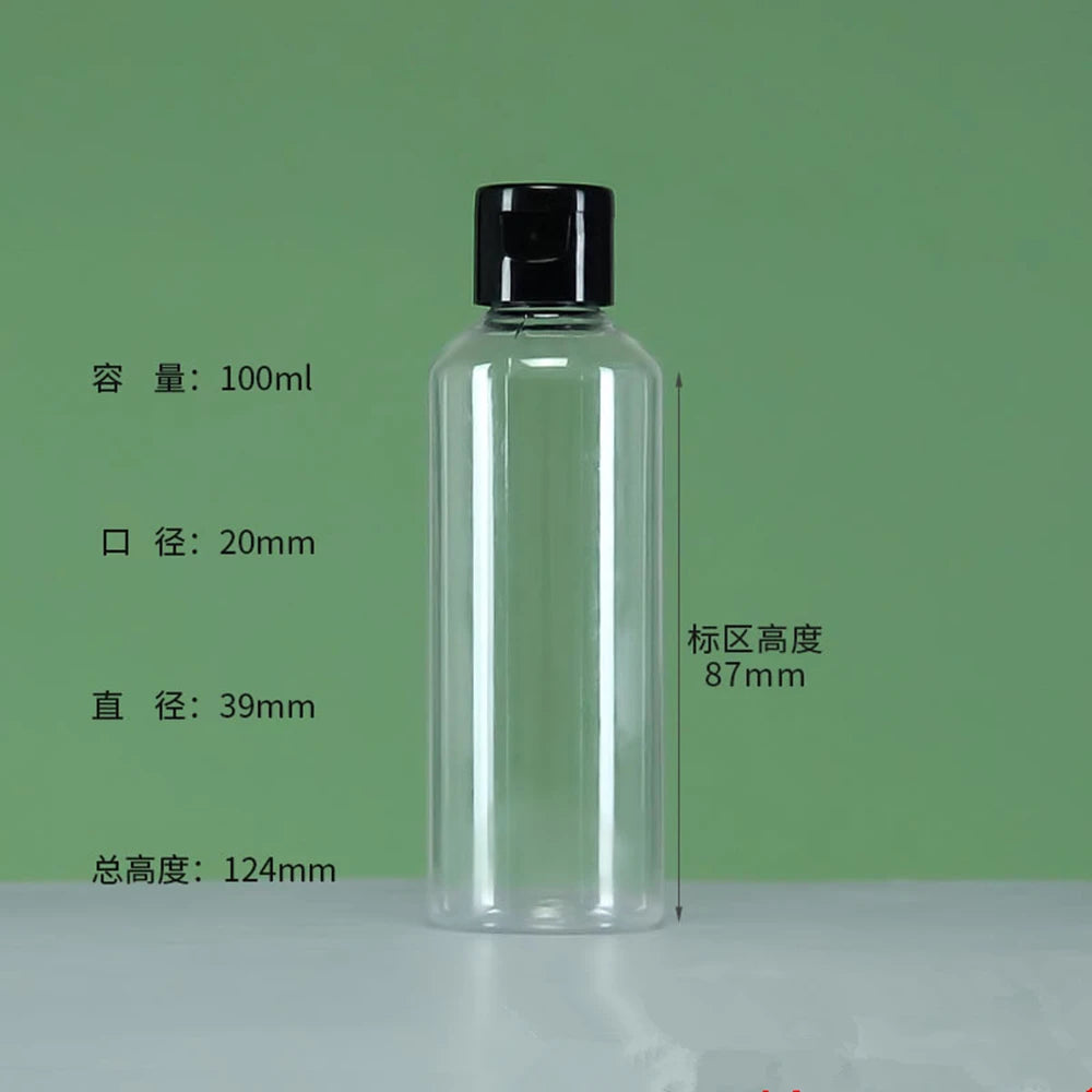 5PCS 30/50/100ML Refillable Empty Plastic Transparent Bottle with Flip Cap Portable Squeeze Shampoo Conditioner Travel Bottles