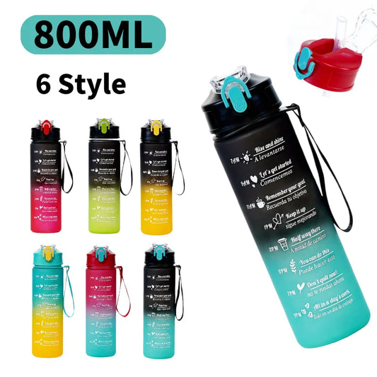 800ml Sports Bottle with Time Scale BPA Free Outdoor Gradient Color Sports Water Bottle Portable Large Capacity Gym Straw Mug