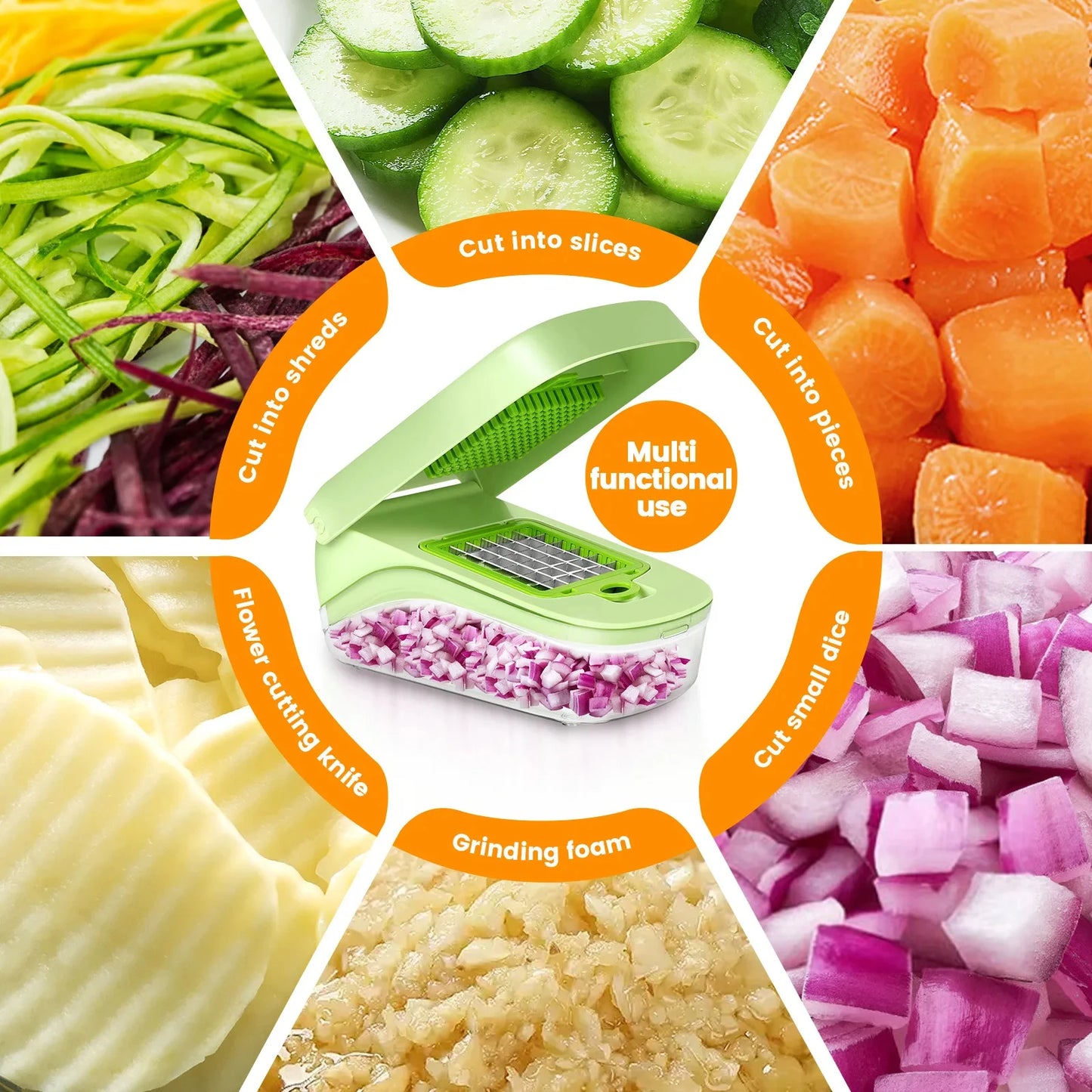 7/17 in 1 Multifunctional Vegetable Chopper - Food Grate Vegetable Slicer Food Dicer Cut Kitchen Items for Cooking & Meal Prep