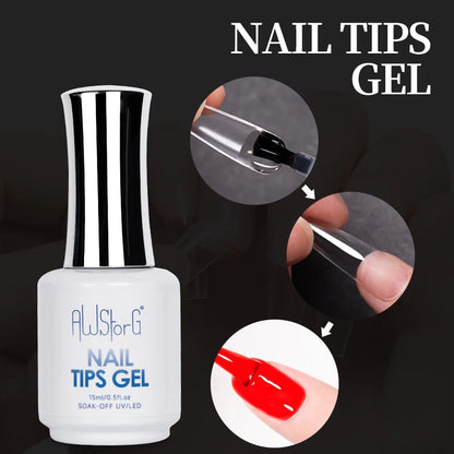 AWStorG 15ML Nail Tips Glue Gel For Falses Nail Tips Fast Extension 3 IN 1 Function Nails Art Transparent Gel Polish Soak Off UV