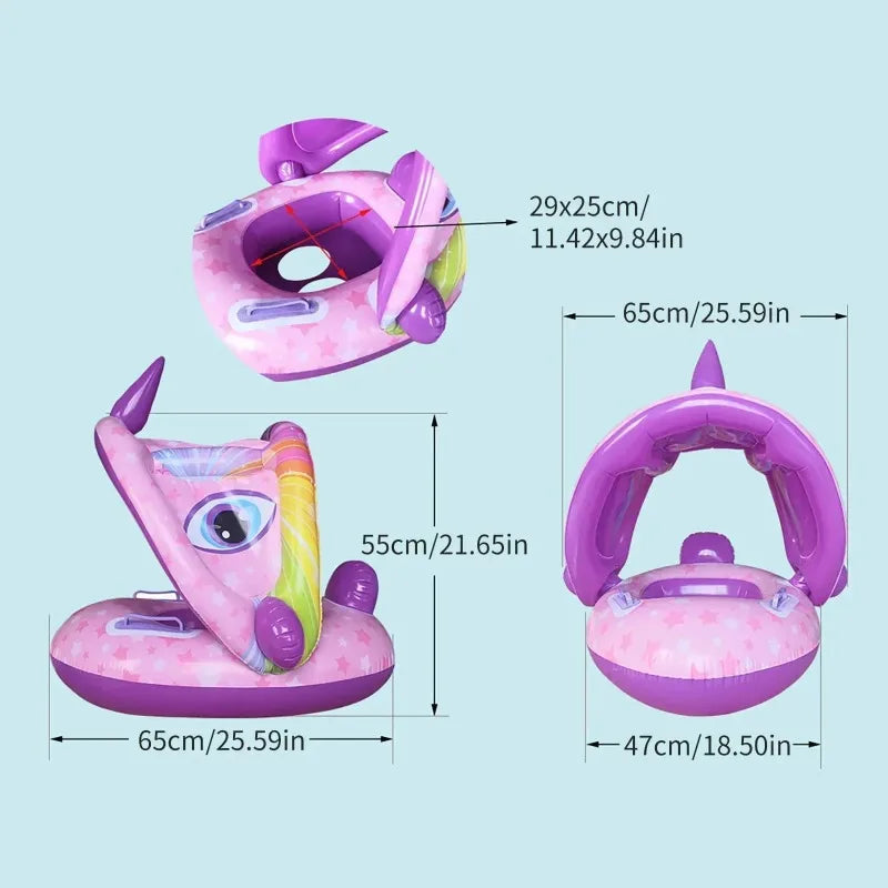 Baby Inflatable Pool Float with Detachable Canopy, Inflatable Swimming Kids Safety Bathing Summer Beach Water Toys
