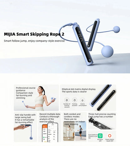 Xiaomi Mijia Smart Jump Rope 2 Bluetooth Fitness Weight Loss Exercise Counting Gravity Ball Skipping Professional Fat Burning CN