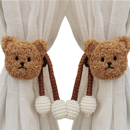 2Pcs Ins Cartoon Bear Curtain Cute Plush Window Curtain Buckles 3D Decorative Bear Curtain Tieback Curtain Accessories