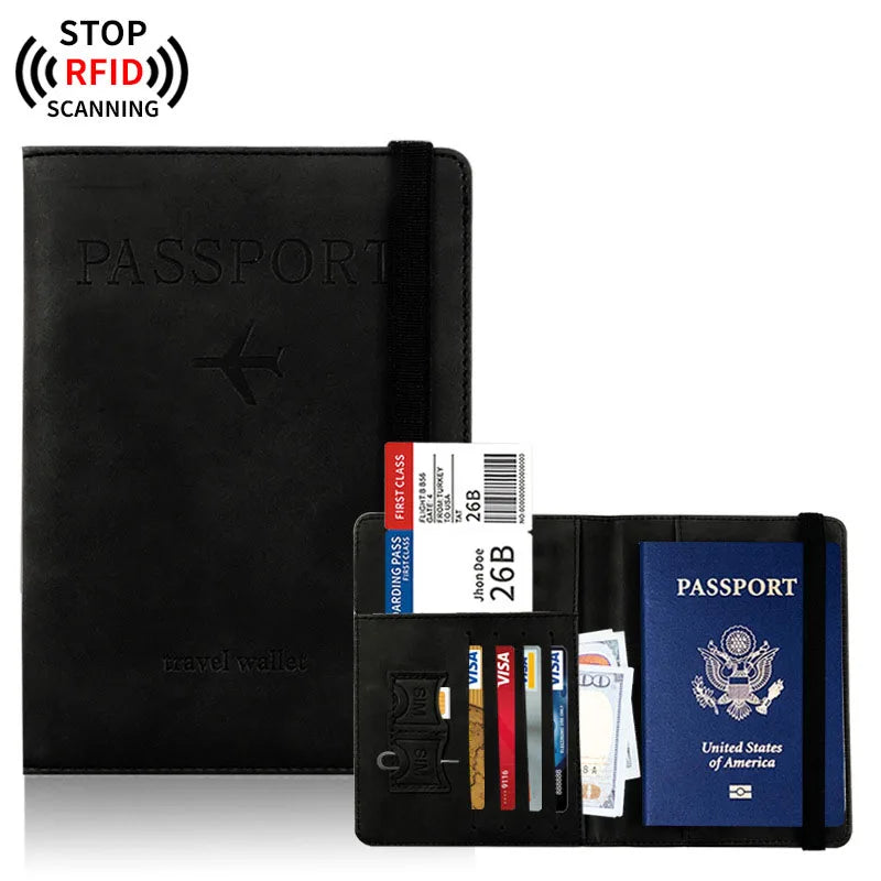 RFID Blocking Passport Holder Cover Wallet Case Travel Leather Wallet for Men Women Multi-Function ID Bank Card Case Accessories