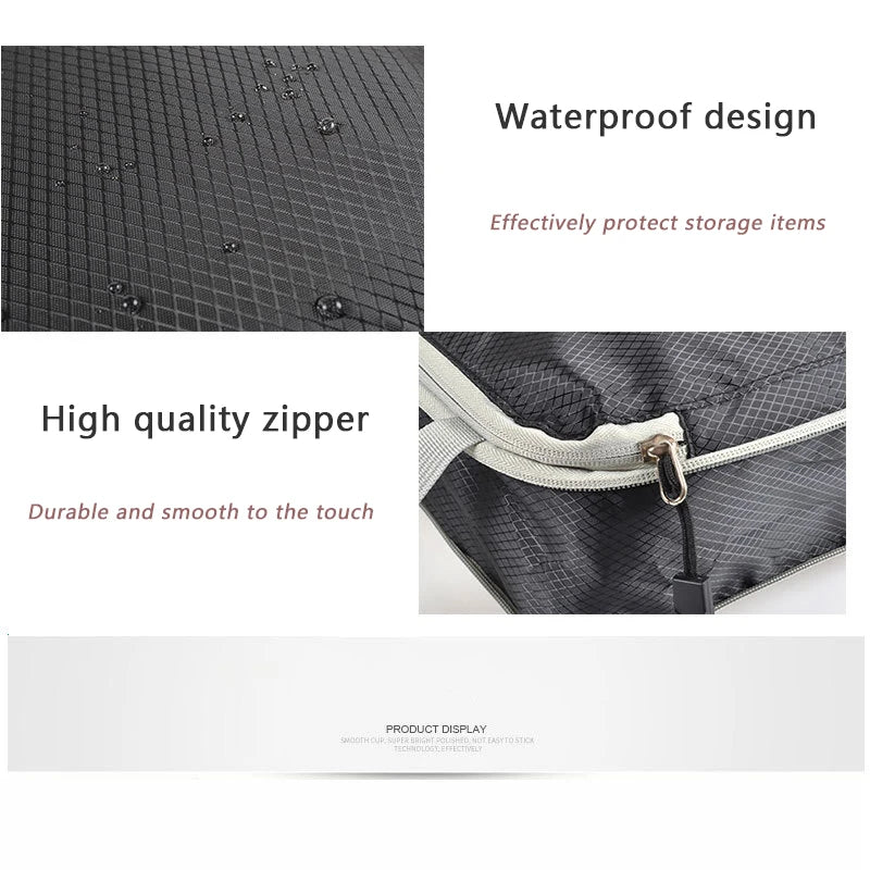 Foldable Compressible Packing Cubes, Waterproof Travel Storage Bag, Nylon Suitcase, Portable with Handbag, Luggage Organizer