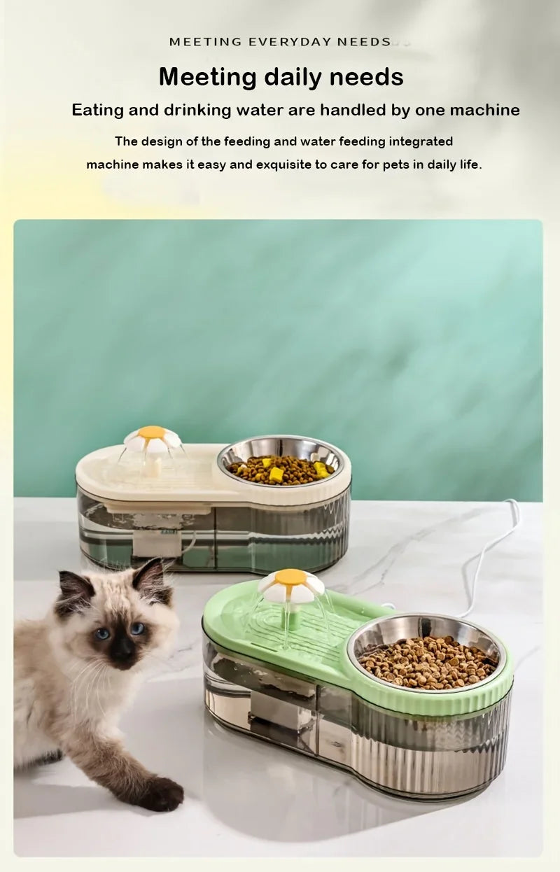 Automatic Cat Feeder Water Fountain With Large Capacity Flower Design Silent Pet Feeding System With Filter For Cats And Dogs