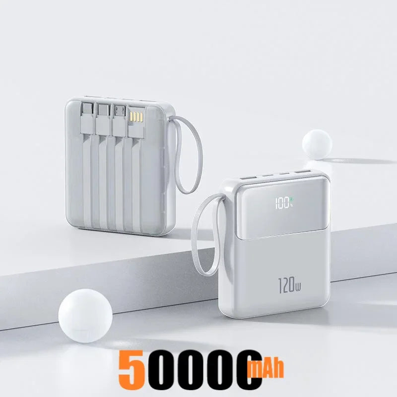 Portable Power Bank 50000mAh 120W Super Fast Charging Mobile External Battery With Four Cable Charger Suitable For iPhone Xiaomi