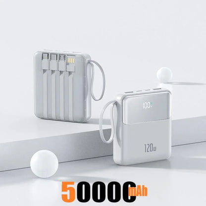 Portable Power Bank 50000mAh 120W Super Fast Charging Mobile External Battery With Four Cable Charger Suitable For iPhone Xiaomi