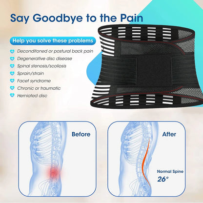 Breathable Back Brace for Lower Back Pain Relief, Lumbar Support Belt with Lumbar Pad for Men & Women Herniated Disc, Sciatica