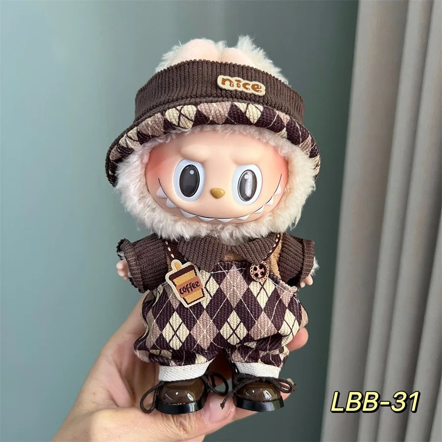 POP Labubu baby clothes 17cm plush vinyl labubu sit-down party first-generation and second-generation suit, clothes only