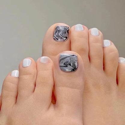 24 Pcs French Design Fake Toe Nail Press on Toe Nail Summer False Nails Acrylic Reusable Toe Nail Decorated Nails With Tool Kit