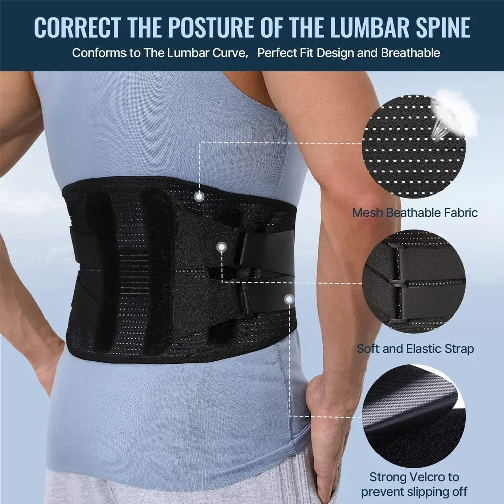 Back Brace For Lower Back Pain,With 4 Metal Supports,Four Elastic Bands,Breathable& Strong Support,Effectively Relieve Your Pain