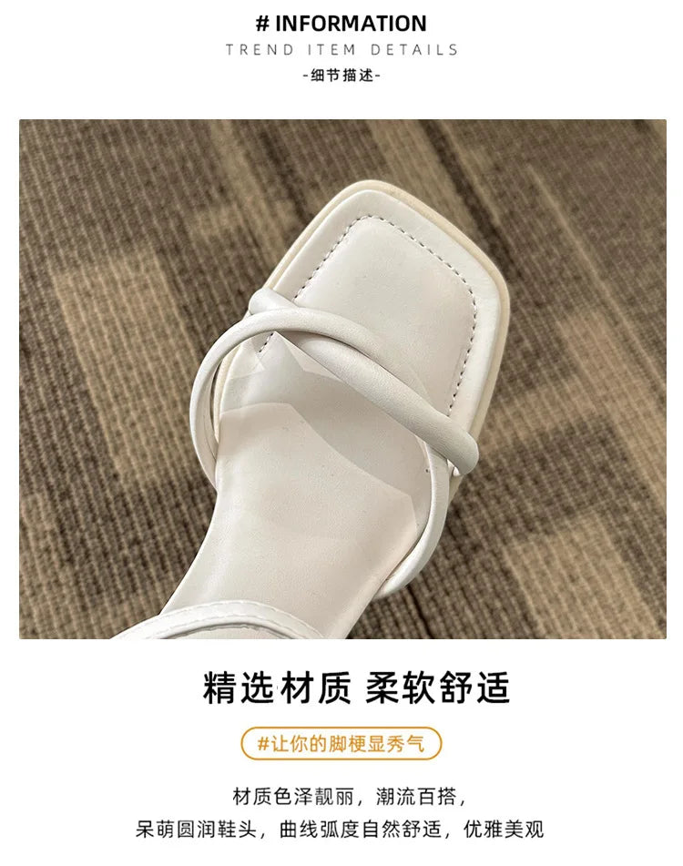 Sandals, 2024 Summer New Fashion Gentle Retro Chunky Non-slip Sandals, A Line with 5cm High Heels Summer Beach Sandals