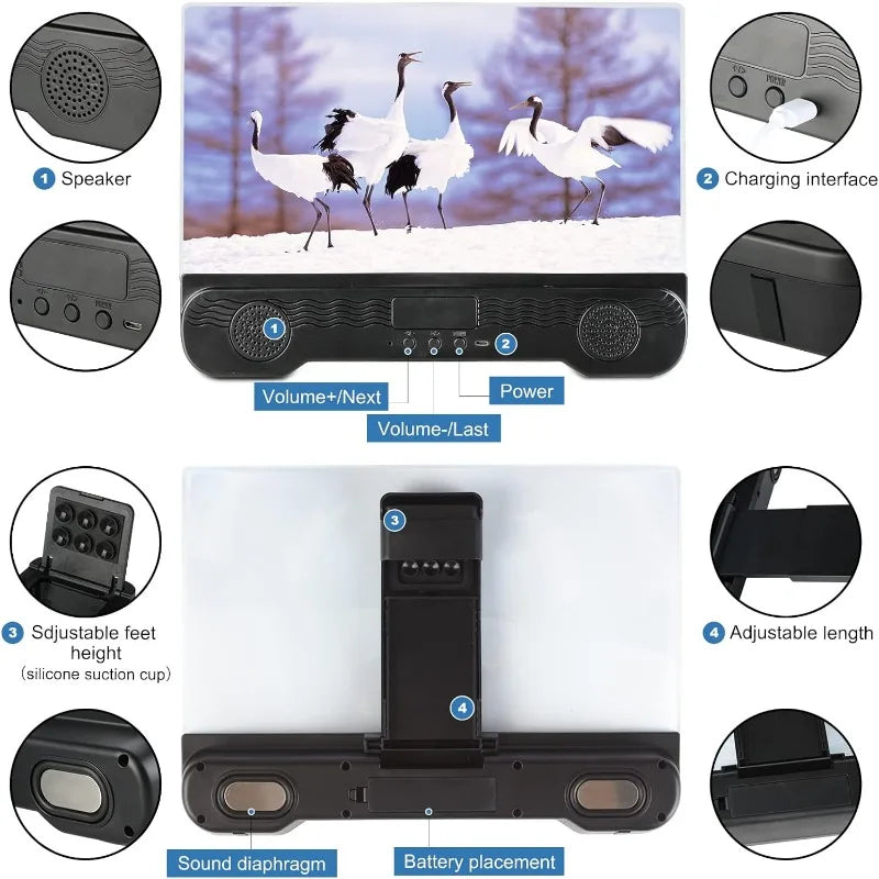 14" Cell Phone Screen Magnifier with Wireless Speaker Foldable Phone Stand with HD Screen Amplifier for Movies,Videos,Gaming