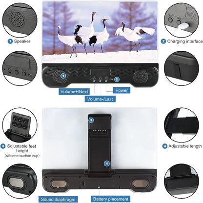 14" Cell Phone Screen Magnifier with Wireless Speaker Foldable Phone Stand with HD Screen Amplifier for Movies,Videos,Gaming