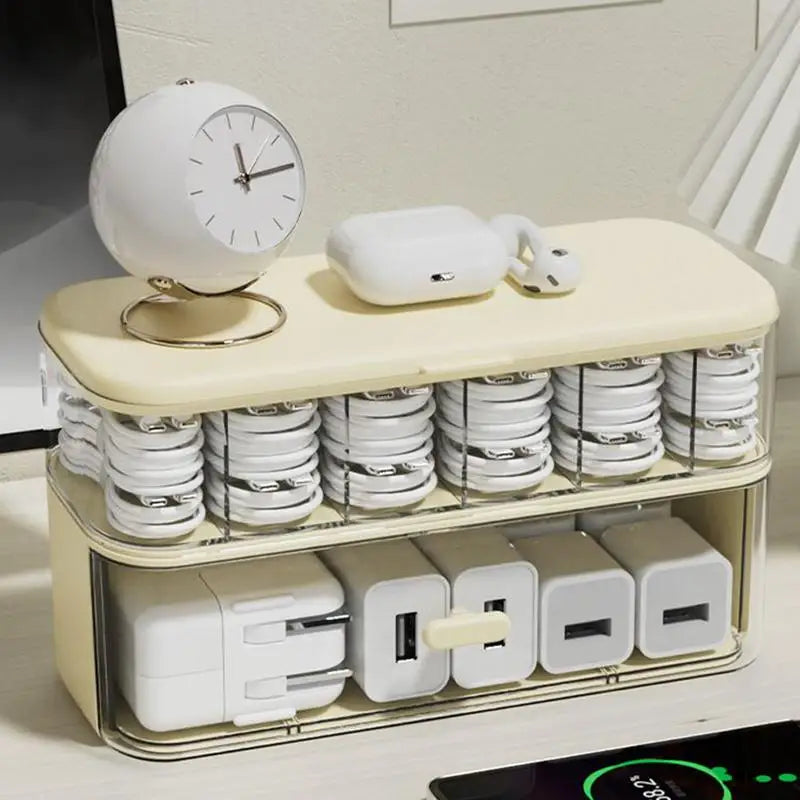 Cable Box Organizer Clear Cord Storage Organizer Cable Management Box With Compartments Charger Wires Case For Drawer Desk