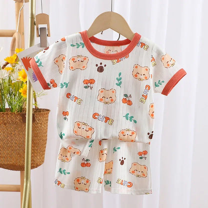 T-shirts Baby Clothes New Summer Children's Clothing  Children's Short Sleeved Shorts Suit Boys Girls Cotton