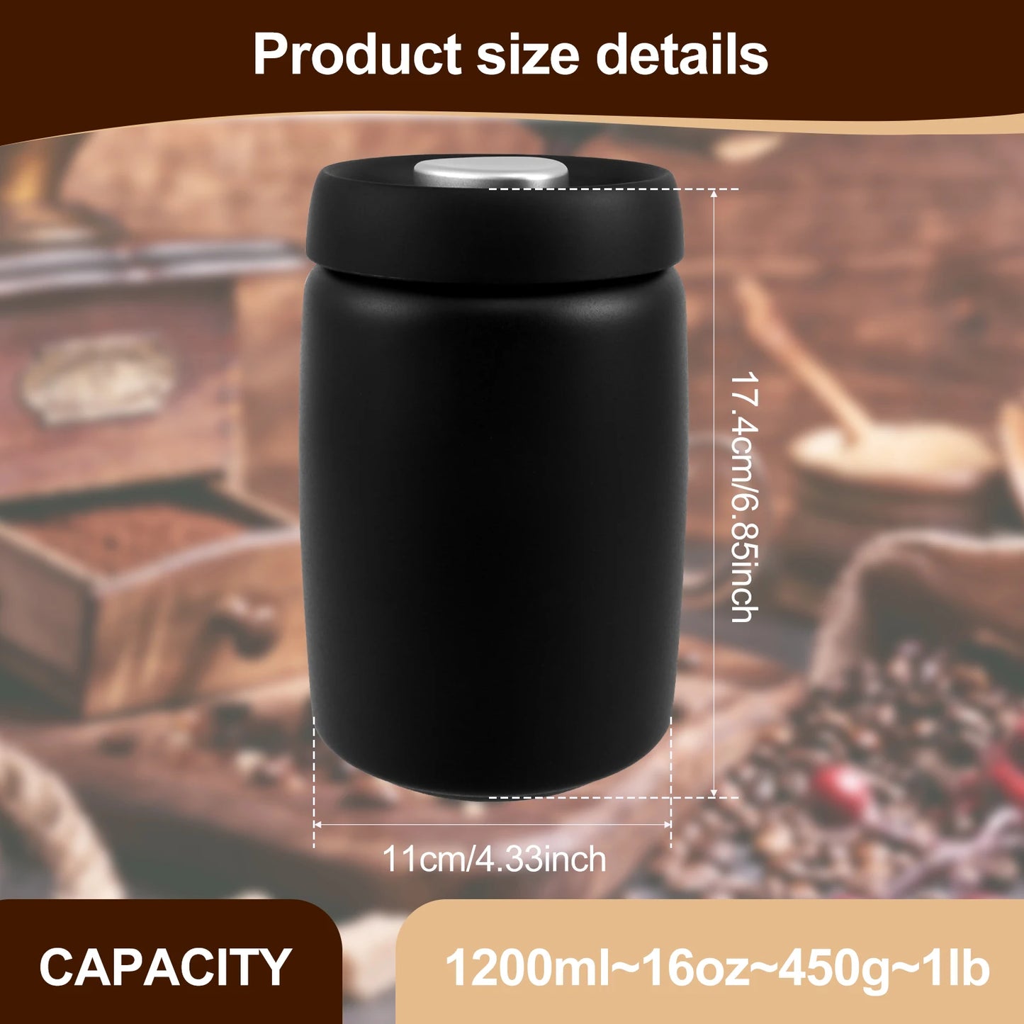 1200ml Vacuum Sealed Jug Coffee Beans Stainless Steel Canister Food Grains Candy Storage Jug Keep Fresh Moisture-proof
