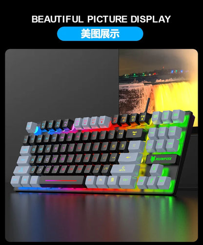 Keyboard 87 Keys 80% Layout Spanish Russian Korean Arabic Gaming Keyboard USB Wired RGB Light Float Keycap Ergonomics Design K10