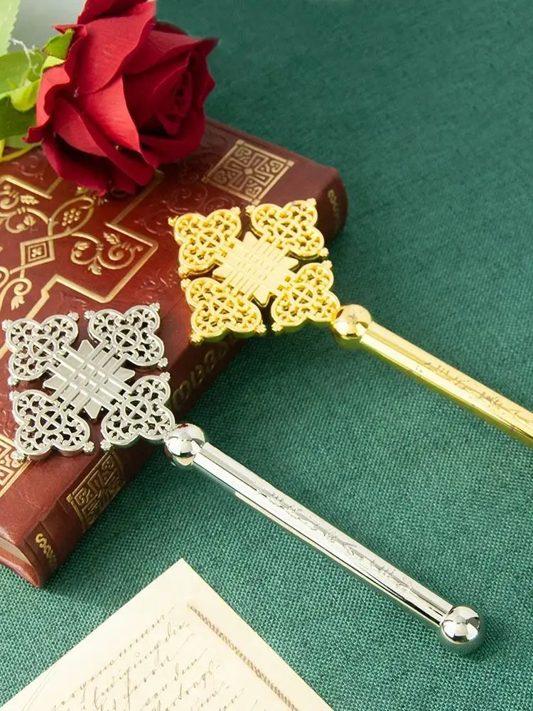 HT Orthodox Church Product Supplier Jesus Crucifix Small Handheld Gold Plated Cross Church Home Ritual Accessory