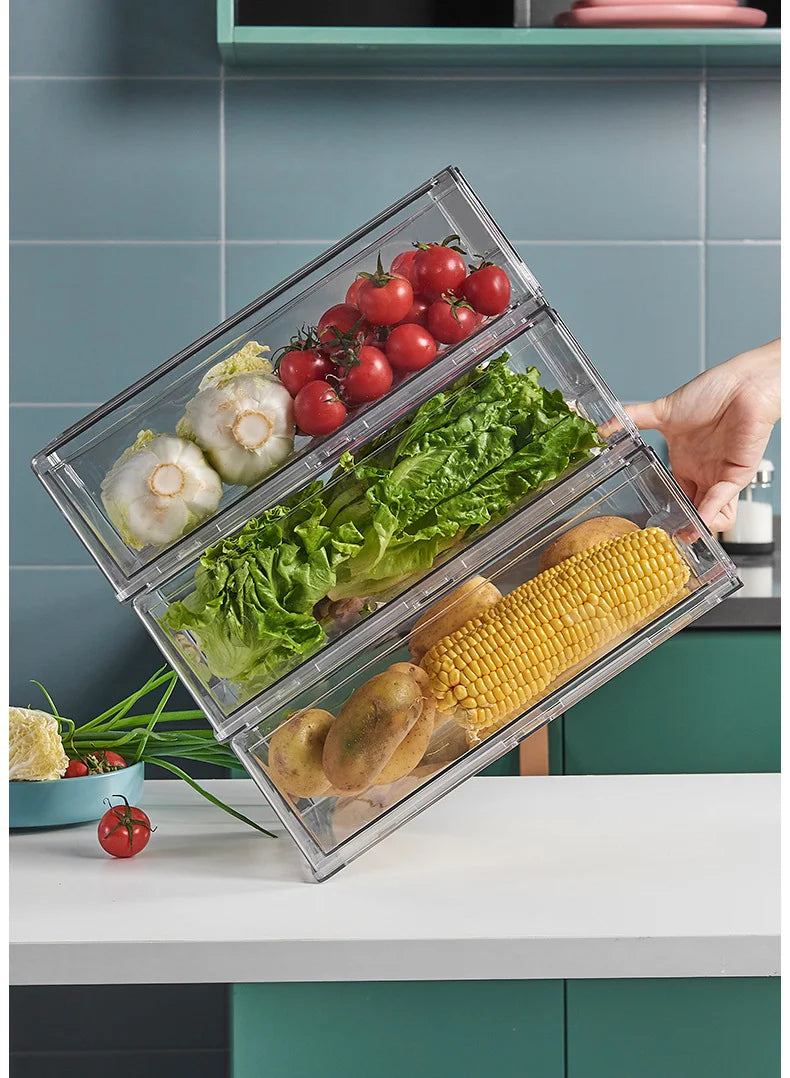 Kitchen Refrigerator Storage Box Fruit Vegatable Meat Fish Food Drawer Organizer Fresh-keeping Stackable Bin Stackable Container