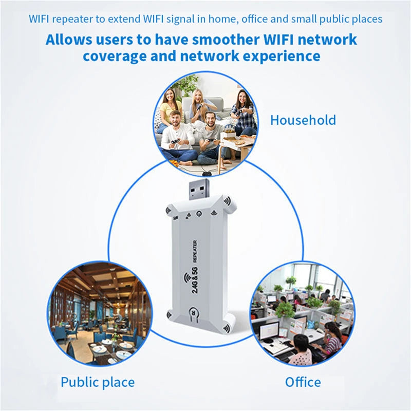 1200Mbps Wifi Extender USB Portable Wifi Repeater 2.4G/5G Router Wifi Booster Long Range Wifi Amplifer Home Network Extension